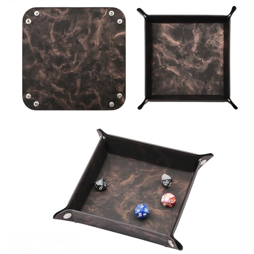 Valet Tray Desktop Storage Organizer – Vegan Leather Catchall Bedside Vanity Tray Nightstand Caddy Holder for Remote Controller, Watch, Keys, Phone, Wallet, Coin, Jewelry, Marble Brown - color: Marble Brown