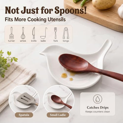 Cute Bird Spoon Rest for Stove Top Farmhouse Kitchen Decoration | Spoon Holder for Stove Counter, White, Cute Utensil Rest, Cooking Lovers, Housewarming Gifts, 5.3 x 4.5 Inches - style: Bird
