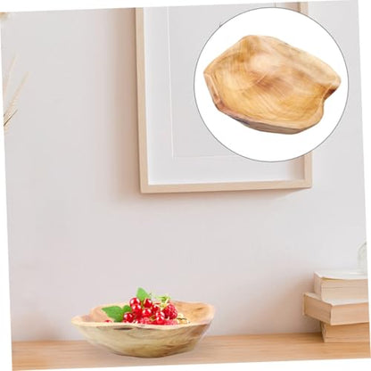 Luxshiny Wood Fruit Bowl Rustic Carved Serving Bowl for Salad Snacks and Fruit 7.95 X 7.08 X 2.36 in Decorative Tray for Dining Room Living Room Kitchen Garden Housewarming Gift