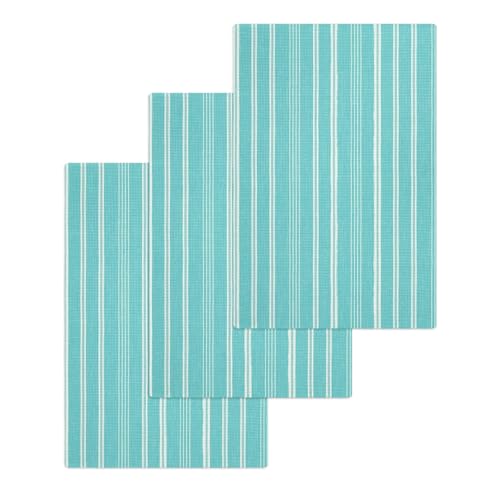 Teal Blue Striped Hand Towels Set, Waffle Weave Kitchen Towels 3 Pieces, Farmhouse Stripes Modern Vintage Microfiber Hair Face Bath Tea Towel Absorbent Quick Drying Cleaning Dish Cloths, 15.7"x23.6" - color: Aqua, Cyan, White, size: 3PCS,15.7"x23.6"