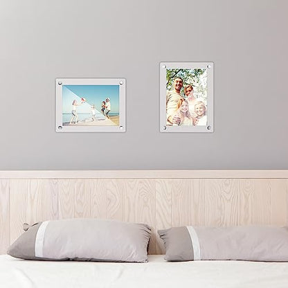 Wesiti 12 Pack Acrylic Picture Frames Floating Acrylic Photo Frame Clear Wall Mount Frameless with Metal Standoff for Christmas Home Artwork Display(5 x 7 Inches)