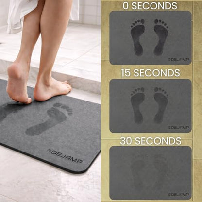 Stone Bath Mat Set - Diatomaceous Earth Bath Surface 24x15 Inches - Stone Kitchen Mat 18x14 Inches - Quick Drying Bathroom Floor - Absorbent Non SLP - 2 Pack for Bathroom and Kitchen - Grey