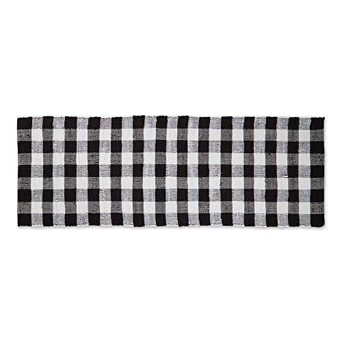 DII Buffalo Check Rug Collection, Hand Dyed Reversible Chindi Rug, Runner 2'3"x6', Black - color: Black, size: 6" x 2" (Rectangular)