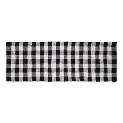 DII Buffalo Check Rug Collection, Hand Dyed Reversible Chindi Rug, Runner 2'3"x6', Black - color: Black, size: 6" x 2" (Rectangular)