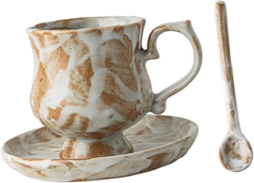 Porcelain Tea Cup and Saucer Set with Spoon, Unique Ceramic Latte Mug for Birthday, Restaurant, Wedding, Office, Kitchen Gift