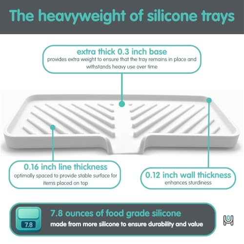 Silicone Soap Dish Tray and Sponge Holder with Drain Chute and Feet | 3-Way Sloped Design | Bathroom and Kitchen Sink Organizer Caddy (Sand Dollar, 10"x4", 7.8 Ounces) - color: Sand Dollar, size: 10"x4"