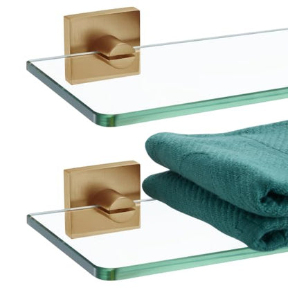 KOKOSIRI Tempered Glass Shelf 20-Inch Floating Wall Shelves Bathroom Rack Kitchen Shower Storage, 2 Pack Champagne Bronze Stainless Steel B1107CPG-L20-P2 - color: Champagne Bronze, size: 20-Inch(2 Pack)