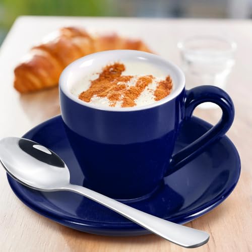 homEdge Porcelain Espresso Shot Cup Set with Saucers and Stainless Steel Spoons - 80 ml / 2.67 oz, Set of 4, Navy - color: Navy