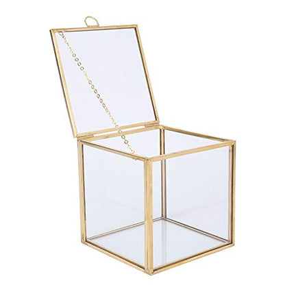 Glass Planter, 3.9in Geometric Terrarium with Gold Copper Frame