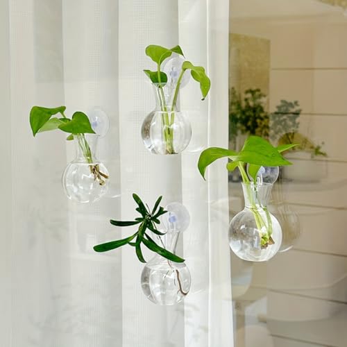 Suction Cup Plant Propagation Bulbs, Wall Hanging Plastic Terrarium Planter, Window Hydroponics Vase Tubes, Easy Install No Nails Plant Station for Home Bathroom Office Living Room Decor Plant Decor