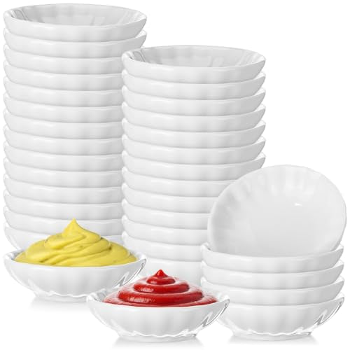 50 Pcs Soy Sauce Dish 1.2 oz White Dipping Bowls Bulk, Flower | 1.2 oz Dishes for Sushi Ketchup Vinegar, Asian Condiment Set for BBQ Dip, Restaurant Bulk Appetizer Party Serving Bowls - style: Flower