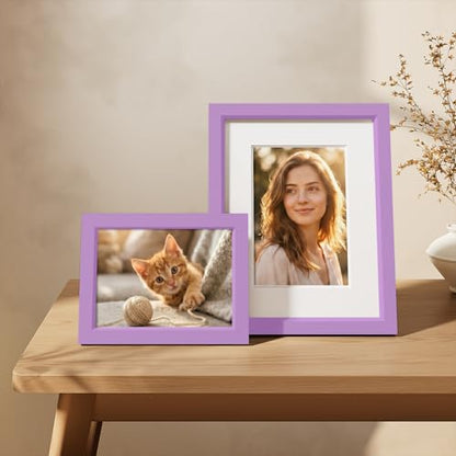 Vittanly Solid Wood 8x10 Picture Frames Set of 4, Purple | 5x7 Picture Frame with Mat, Gallery Wall Frame Set, 8 x 10 Frame for Wall & Tabletop Display, Family, Pet, Christmas - color: Purple, size: 8x10