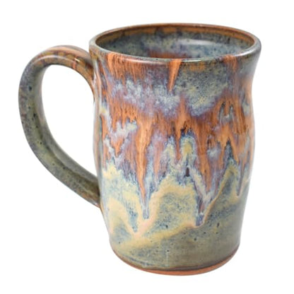 American Handmade Stoneware Pottery 20-oz Barrel Shape Mug, Honey Meadow Collection