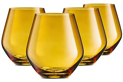 Godinger Wine Glasses, Stemless Wine Glasses, Red Wine Glasses, Drinking Glasses, European Made Stemless Wine Glass - Amber, 17oz, Set of 4 - color: Amber