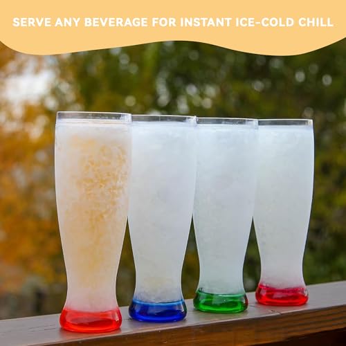Lily's Home Freezer Beer Mugs, Set of 4-16 oz Double Wall Insulated with Liquid Gel, Frosty Chiller Cups, Break-Resistant Acrylic Freezable Glasses for Home Bar, Pool Parties, BBQ & Outdoor Gifts - style: Waisted design(16oz)