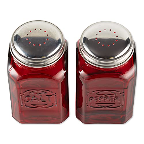 RSVP International Jumbo Retro Glass Salt & Pepper Shaker, Screw On Stainless Steel Lid, Each Shaker Holds 8 Ounces, Red, 2.25x2.25x4.3, 2 Piece - color: Red, size: 2.25x2.25x4.7