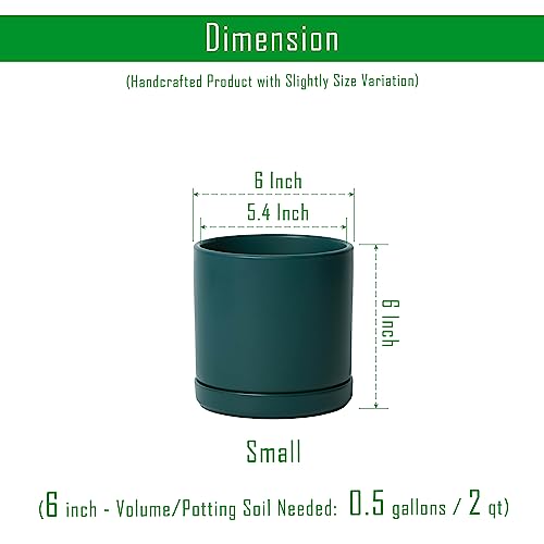 D'vine Dev 2-Pack Ceramic Pots with Saucers, Teal, 6 in, 94-V-C-9 | Modern Cylinder Design, Glazed Ceramic, Drainage Hole & Saucer Included, High Temperature Fired, Elegant Home Accent - color: Teal, size: 6 Inch