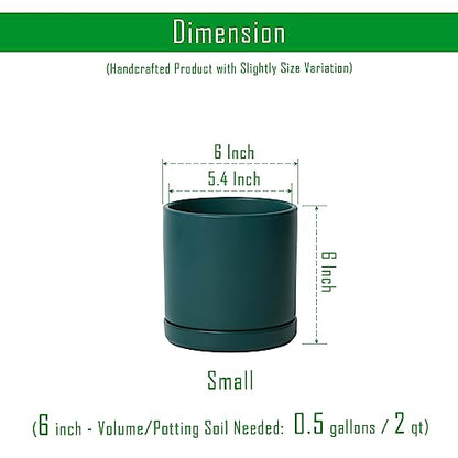 D'vine Dev 2-Pack Ceramic Pots with Saucers, Teal, 6 in, 94-V-C-9 | Modern Cylinder Design, Glazed Ceramic, Drainage Hole & Saucer Included, High Temperature Fired, Elegant Home Accent - color: Teal, size: 6 Inch