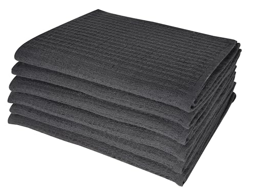Dish Towels|Kitchen Dish Cloths Two-Sided Waffle Terry|13x28 Inches 100% Cotton Dish Rags Washing Dishes|Super Absorbent Reusable Quick Drying Dish Towels| 6-Pc Set Grey - color: Grey-1