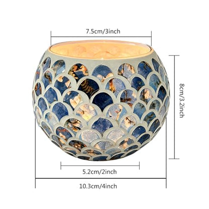 Mosaic Glass Tea Light Holders Romantic Votive Candle Holder (L) | Round Handmade Tealight Candle Holder, for Table Centerpieces, Christmas, Party, Home Decor