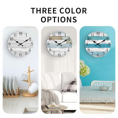 KECYET 16 Inch Large Wall Clock Battery Operated Silent Non Ticking Coastal | Round analog clock; large easy-read dial for bathroom, kitchen, bedroom & living room; 1 AA battery (not included) - color: Blue, size: 16"