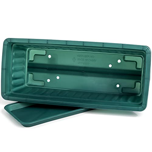 Fasmov 7 Pack 17 Inches Flower Window Box Plastic Vegetable Planters with Trays Vegetables Growing Container Garden Flower Plant Pot with 7 Pcs Plant Labels for Balcony, Patio, Garden, Green - color: 7pack, Green