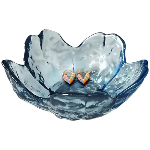 Blue Crystal Flower Jewelry Ring Dish, Clear Trinket Bowl, Cute Nightstand Decor Ring Holder for Women, Home Decor Gifts for Women, Wedding, Birthday, Mother's Day - color: Crystal Blue