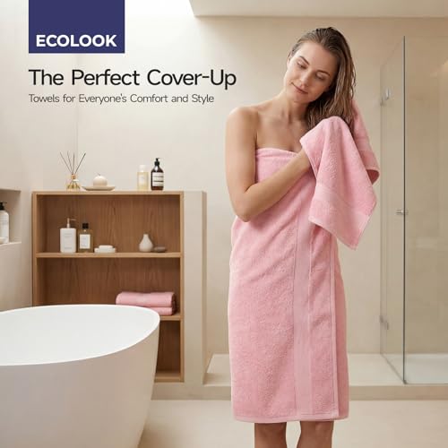 ecolook Ultra Soft 6-Piece Towel Set, 100% Cotton | Lighter Weight, Quick Dry, Highly Absorbent, 2 Bath, 2 Hand, 2 Washcloths, Perfect for Bathroom, Pink - color: Pink