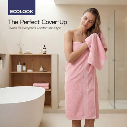 ecolook Ultra Soft 6-Piece Towel Set, 100% Cotton | Lighter Weight, Quick Dry, Highly Absorbent, 2 Bath, 2 Hand, 2 Washcloths, Perfect for Bathroom, Pink - color: Pink