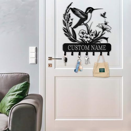 Personalized Metal Key Holder for Wall | Key Holder Wall Mount | Custom Name Bird Design Key Rack Hanger with Hooks | Key Rack Coat Rack | Key Hanger Wall Hanging for Kitchen Bedroom Office - color: 02 Bird