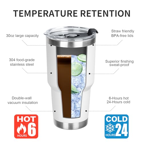 30 oz Tumbler with Lids and Straws Double Wall Insulated Tumbler Cup,Stainless Steel Leak-proof Thermal Coffee Tumbler Powder Coated Travel Mug for Cold and Hot Beverages,White - color: White, size: 30 Ounces