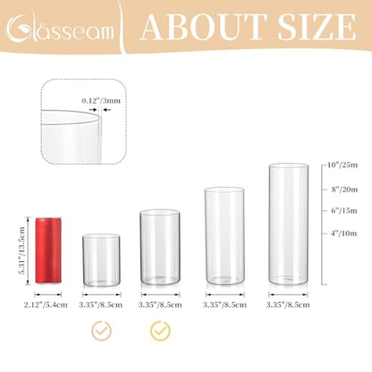 Glasseam Hurricane Glass Candle Holder Set of 6, Cylinder Clear Candle Holders for Pillar Candles, Modern Cylinder Vases for Floating Candles, Vases for Centerpiece Wedding Table Decorations, 6inch | 6inch H, Clear, Pillar Candles Vase, Floating, Flower,