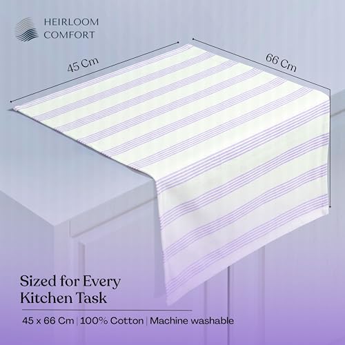 Lavender Stripe Kitchen Towels, 3 Pack, 100% Cotton, Super Absorbent and Quick Dry, Multi Pin Striped Towel Set, Durable Dish Cloths for Kitchen Use, Cleaning & Drying Dishes - color: Lavender, style: 3 Pack