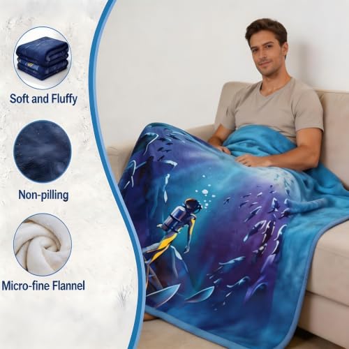 Deep Sea Diver Flannel Fleece Throw Blanket - Soft Cozy Lightweight Anti-Pilling for Couch Bed (DIVER-BLANKET-3040) - size: 40x30inch