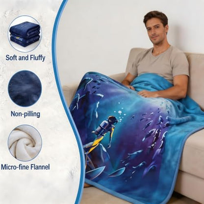 Deep Sea Diver Flannel Fleece Throw Blanket - Soft Cozy Lightweight Anti-Pilling for Couch Bed (DIVER-BLANKET-3040) - size: 40x30inch