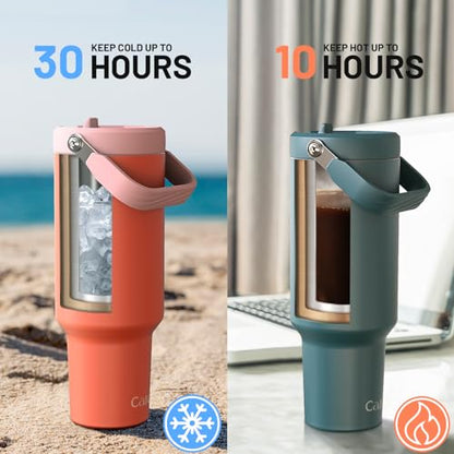 40 oz Insulated Tumbler with Top Handle and Flip Straw | Vacuum Insulated Stainless Steel Cup with Leak-Proof Lid, Sweat-Free, Fits Cup Holder, Keeps Ice Cold up to 30 Hours - color: Butterfly-Light Green, size: 40 Ounces