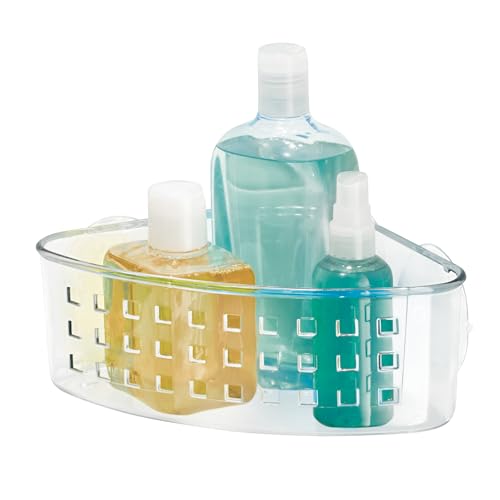 iDesign Plastic Suction Cup Corner Shower Basket, Clear | Bathroom Storage, Made in USA - style: Pack of 1