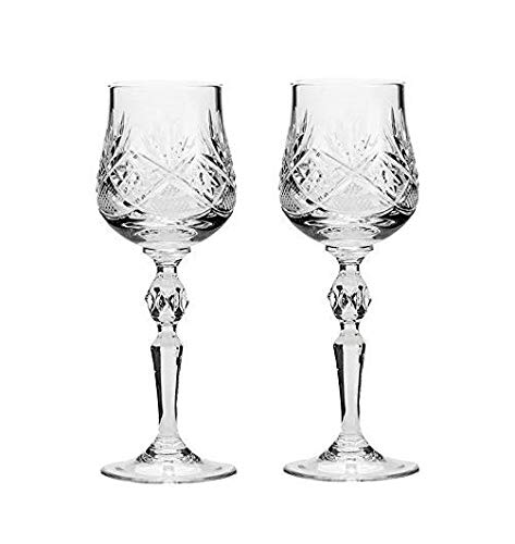 Set of 2 Hand Made Vintage Crystal Classic Wine Goblets on a Stem 7.5"H, Old-Fashioned Glassware - size: Wine Glass 8.0oz
