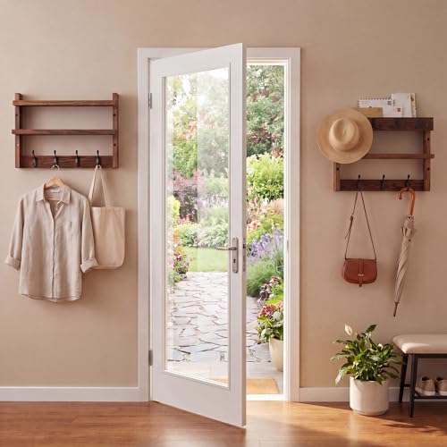 28" Coat Rack Wall Mount with Shelf 4 in 1 Two Tier Wall Shelf Coat and Key Hanger with 11 Hooks Entryway Key Holder with Mail Holder for Hallway Entryway Bathroom Mudroom Bedroom, Rustic Brown