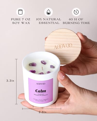 AOOVOO Calm Candles Set for Women - 4 Pack Soy Candles for Home Scented | 28 oz Soy Wax, Aromatherapy Candle with Crystals, Amethyst Calm/Clear Quartz Serenity/Rose Quartz Harmony/Lapis Lazuli Balanc - style: Calm Candles Set