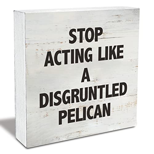 Stop Acting Like a Disgruntled Pelican Greek Quote Wood Box Sign Rusitc Wooden Box Sign Farmhouse Home Office Desk Shelf Decor (5 X 5 Inch) - color: STOP