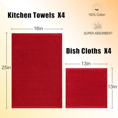 100% Cotton Kitchen Towels and Dishcloths Set, Pack of 8 Super Absorbent 16" x 25" Kitchen Towels and 13" x 13" Dish Cloths (400 GSM) - color: Autumn Set, style: 8-Piece Set