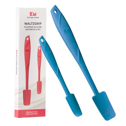 Kitchen Mama WaltzGrip Platinum Silicone Jar & Can Spatula Set, Blue | Heat-Resistant, Dishwasher Safe, Ergonomic Grip, Perfect for Mixing and Scraping, Nonstick Cookware - color: Blue