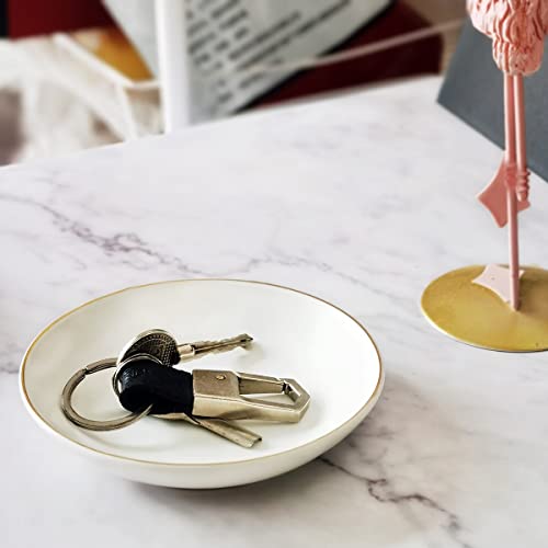 HANKOR 4.75" Ceramic Jewelry Tray, Small Ring Dish Holder Trinket Tray, Catch All Trays for Ring Earring Necklace Key, Christmas Gifts for Women Girls, White - color: White