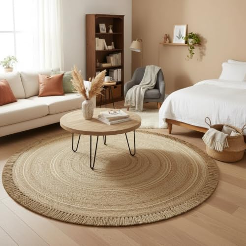 Hand Woven Jute Round Rug, Natural Reversible Boho Area Rug for Entryway, Kitchen, Living Room and Bedroom I Farmhouse Indoor Floor Rug - 3ft, Circular - size: 3' (Round)