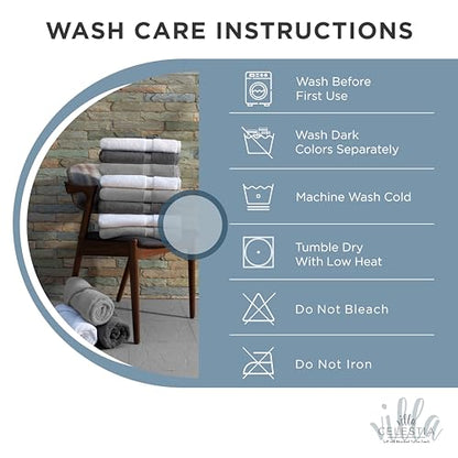 Villa Celestia 12-Piece 100% Cotton Towel Set, 4 Bath Towels, 4 Hand Towels, 4 Wash Cloth, Quick-Dry, Blue - color: Blue, size: Towel Set - Pack of 12