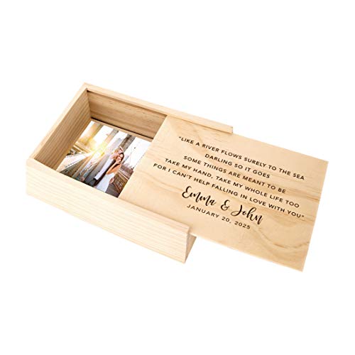 Koyal Wholesale Custom Can't Help Falling In Love Wedding Keepsake Box, 4 x 6 -inch, Custom Names, and Date, Natural Wood Keepsake Box with Lid, Gift for Him & Her Photo Album Memory Gift Box - color: Can't Help Falling In Love