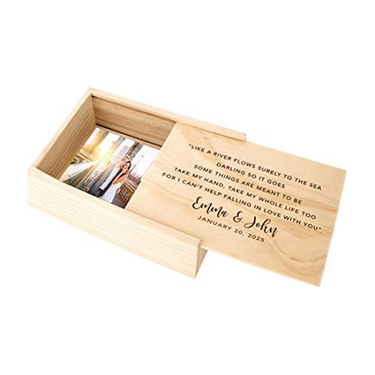 Koyal Wholesale Custom Can't Help Falling In Love Wedding Keepsake Box, 4 x 6 -inch, Custom Names, and Date, Natural Wood Keepsake Box with Lid, Gift for Him & Her Photo Album Memory Gift Box - color: Can't Help Falling In Love