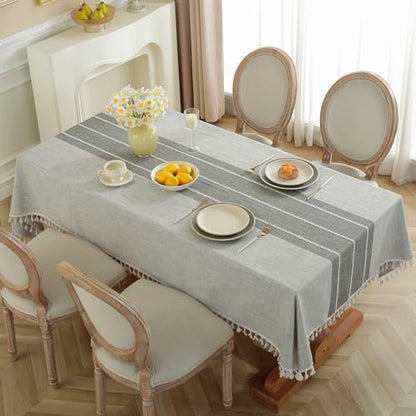 Laolitou Rustic Tablecloth Cotton Linen Waterproof Tablecloths Table Cloths for Kitchen Dining,Party,Holiday,Christmas, Buffet Grey Lines Square,55''x55'' - color: Gray Lines, size: 55" x 55" (Square)