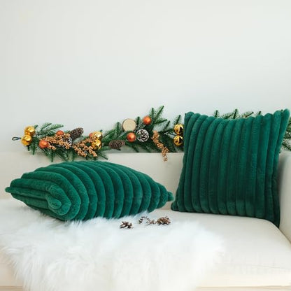 JOJUSIS Faux Fur Plush Throw Pillow Covers, Dark Green, 22 x 22-Inch - color: Dark Green, size: 22" x 22" (Pack of 2)